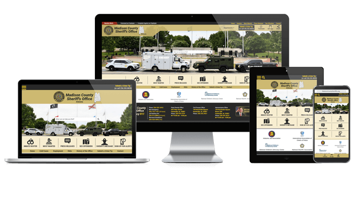 Showcase of Madison County Sheriff, Alabama website on different screen sizes.