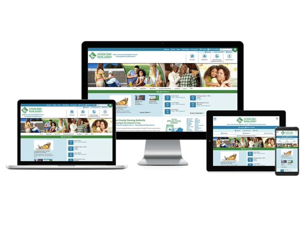 Jefferson County Housing Authority, Alabama website displayed on four different devices.