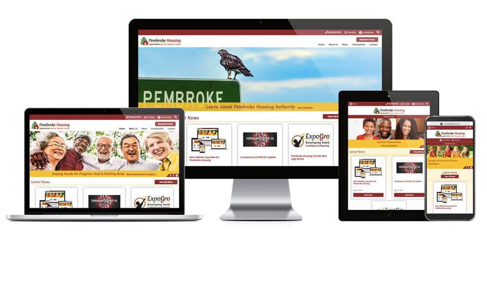 Pembroke Housing Authority website displayed on four different devices.