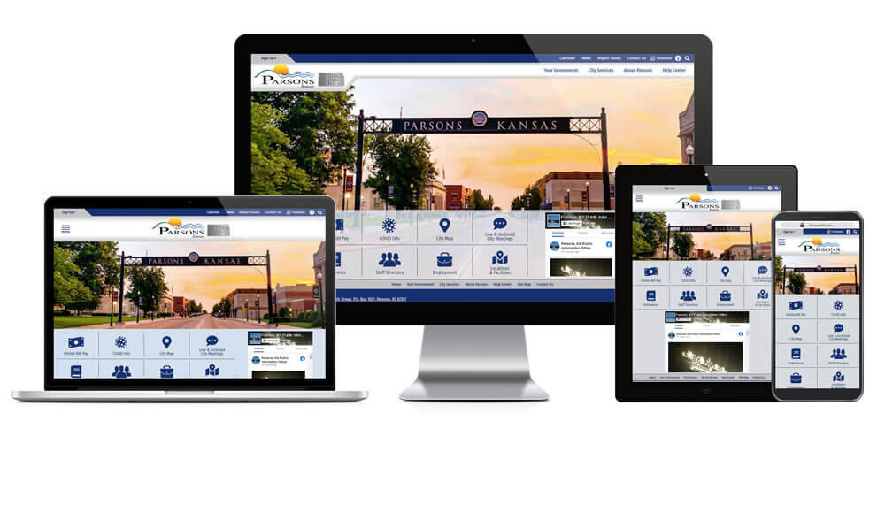 City of Parsons website mockups on various devices.