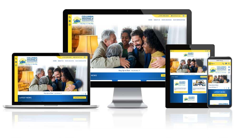 Responsive website mockup for Colubmia Housing and Redevelopment Corporation