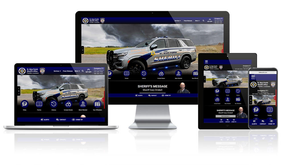 Showcase of St. Mary Parish Sheriff, Louisiana website on different screen sizes.