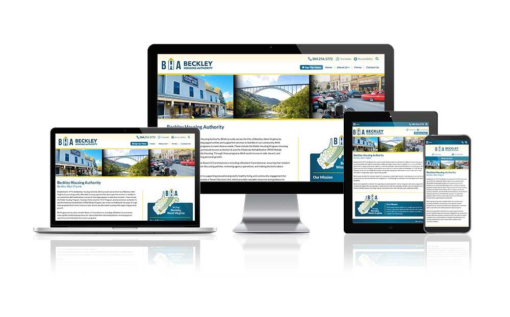 Beckley Housing Authority website displayed on four different devices.