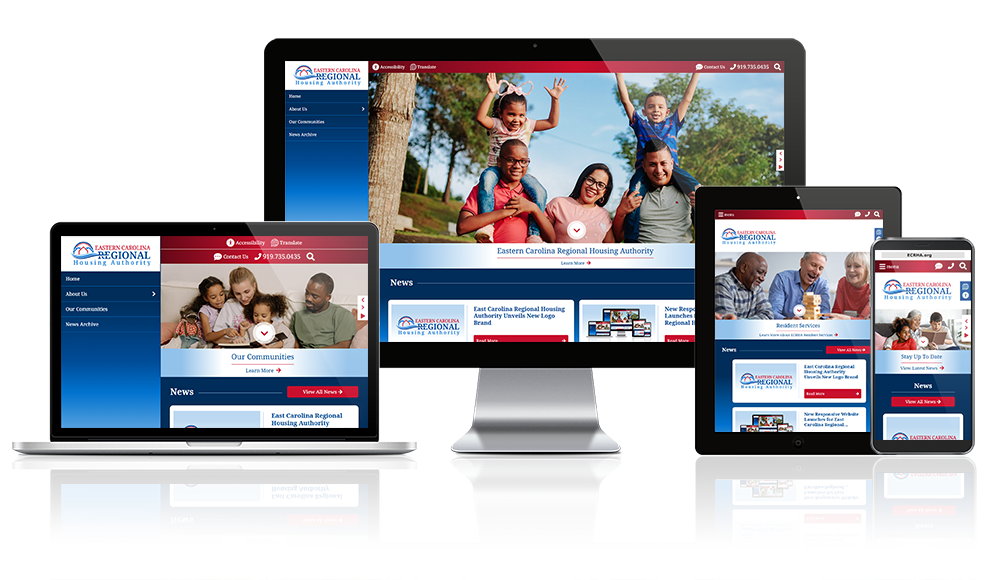 Eastern Carolina Regional Housing Authority, North Carolina, website displayed on four different devices.
