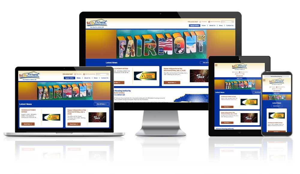 Fairmont Housing Authority website displayed on four different devices.