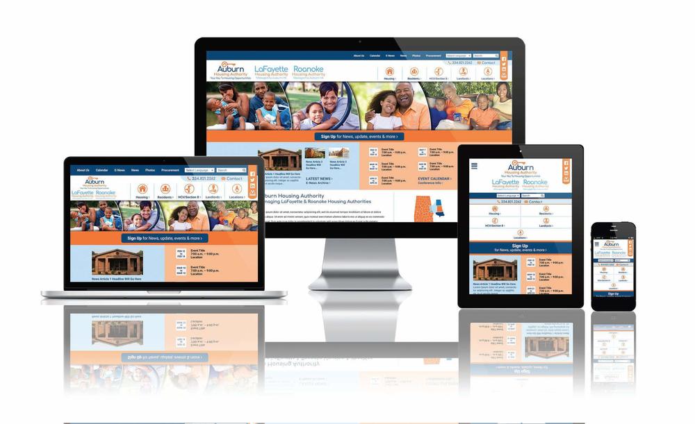 Auburn Housing Authority, Alabama website displayed on four different devices.