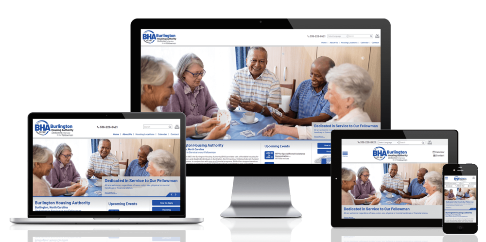 Burlington Housing Authority, North Carolina website displayed on four different devices.