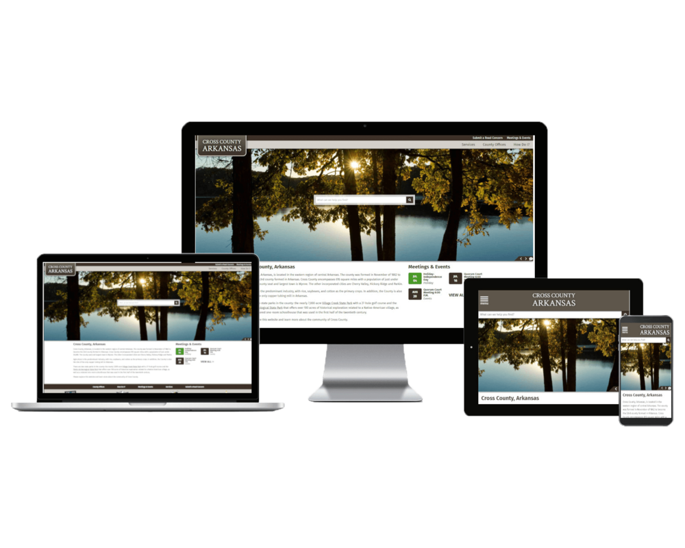 Cross County, Arkansas website displayed on four different devices.
