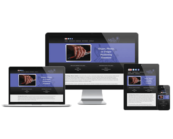 Marjories Violin Studio and School website displayed on four different devices.