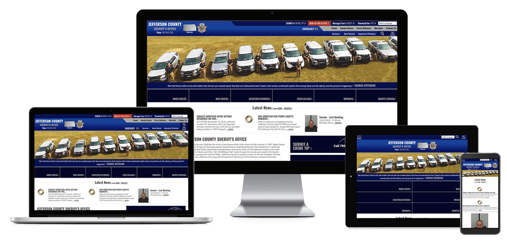 Jefferson County Sheriffs Office website displayed on four different devices.