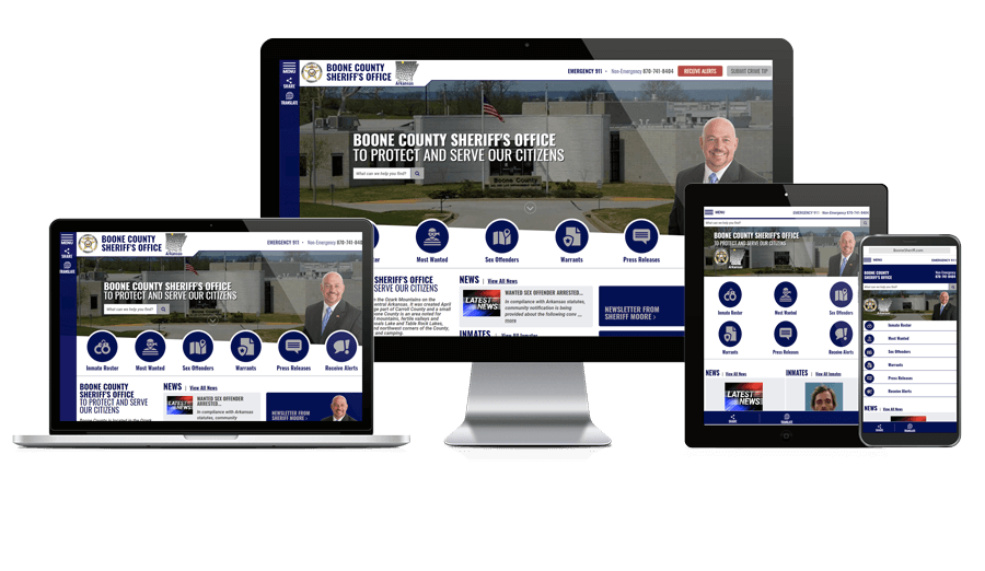 Showcase of Boone County Sheriff, Arkansas website on different screen sizes.