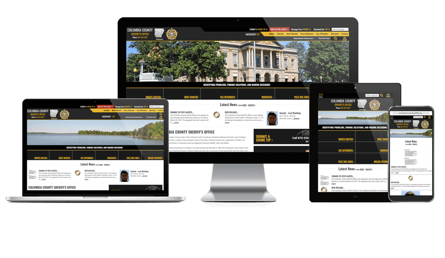 Showcase of Columbia County Sheriff, Arkansas website on different screen sizes.