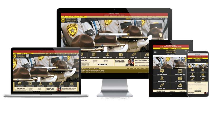 Showcase of Jefferson County Sheriff, Arkansas website on different screen sizes.