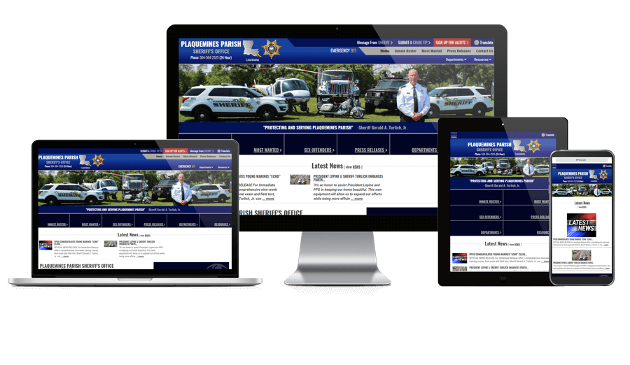 Showcase of Plaquemines Parish Sheriff, Lousisiana website on different screen sizes.
