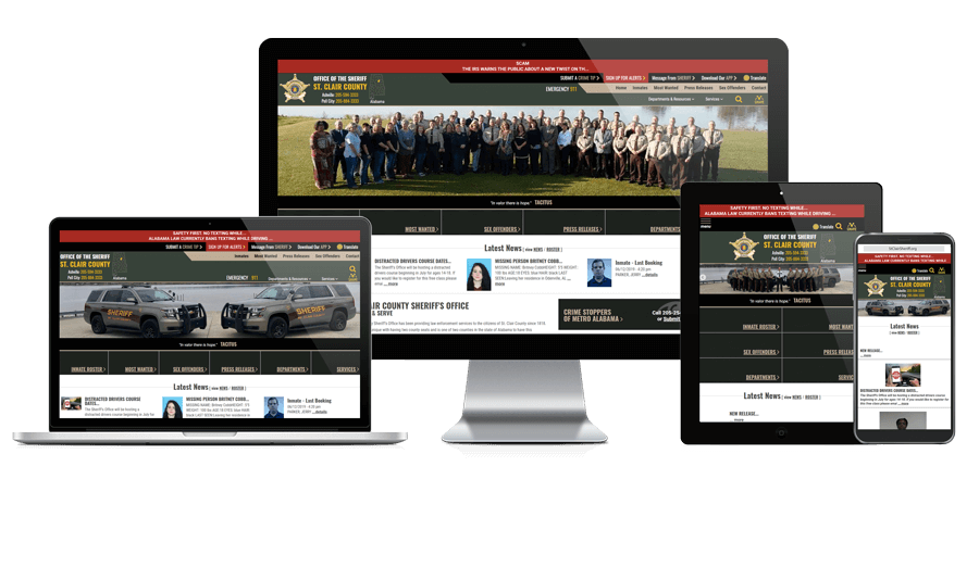 Showcase of St. Clair County Sheriff, Alabama website on different screen sizes.