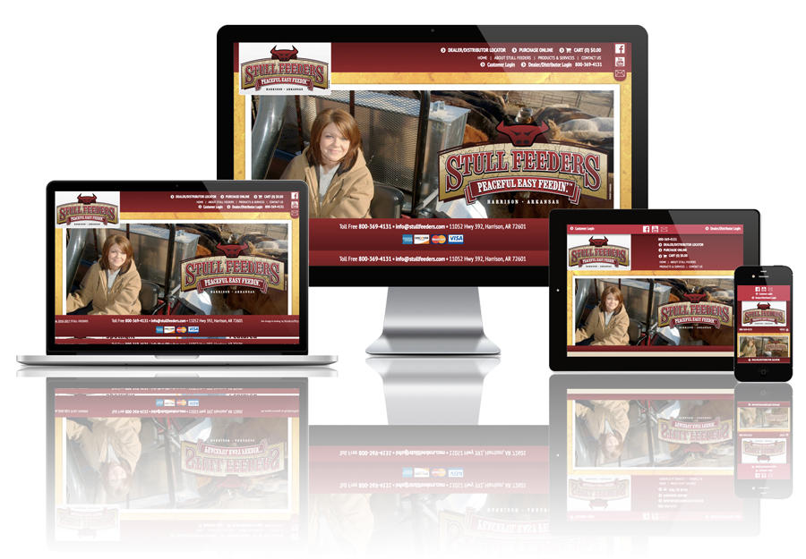 Stull Feeders responsive website being shown on four different devices.