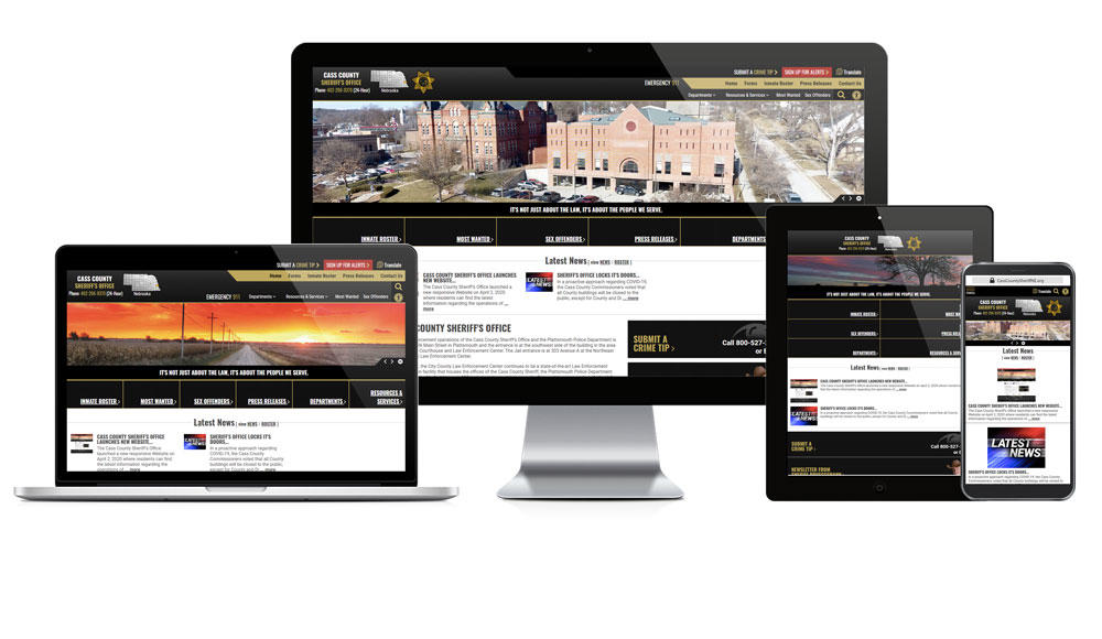 Showcase of Cass County, Nebraska Sheriffs' website on different screen sizes.