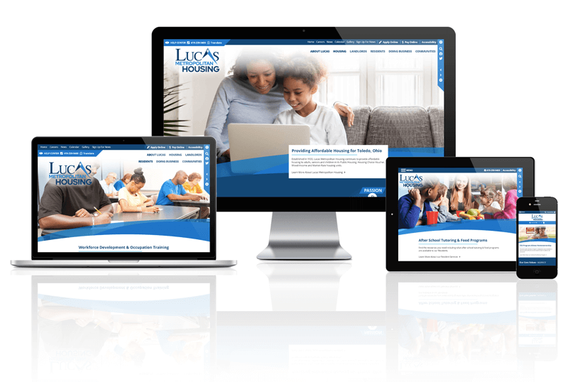 Responsive screen mockup of Lucas Metropolitan Housing website