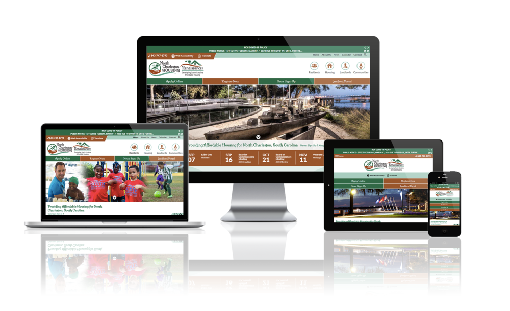 North Charleston Housing Authority website displayed on four different devices.
