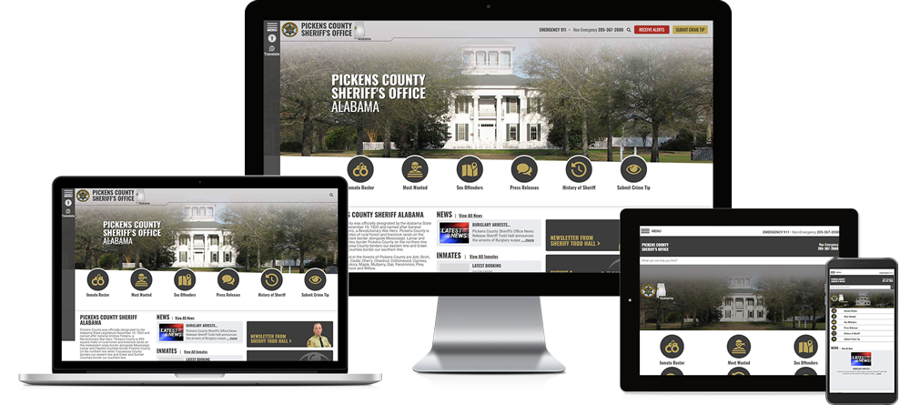 Responsive Screen Mockup of Pickens County Sheriff Website