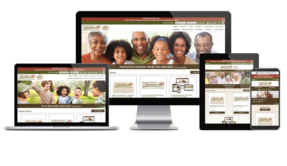 Housing Authority of Newnan website displayed on four different devices.