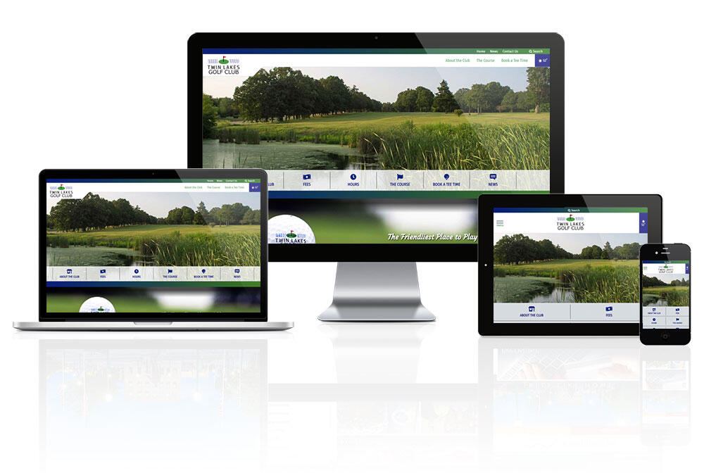Twin Lakes Golf Club website responsive screen mockup.