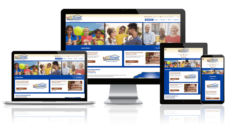 Fairmont Housing Authority website displayed on four different devices.