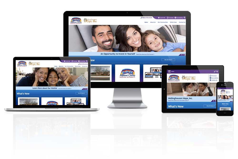 Midland County Housing Authority website displayed on four different devices.