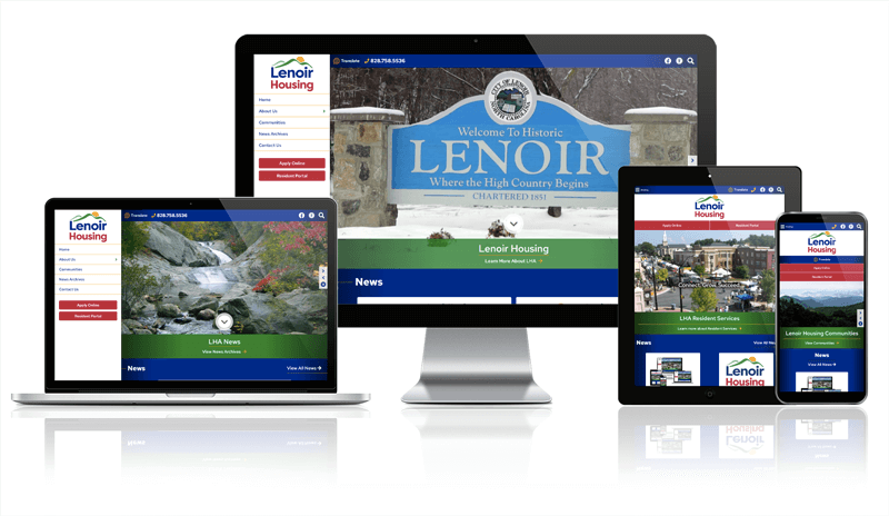 Lenoir Housing website responsive screen mockup