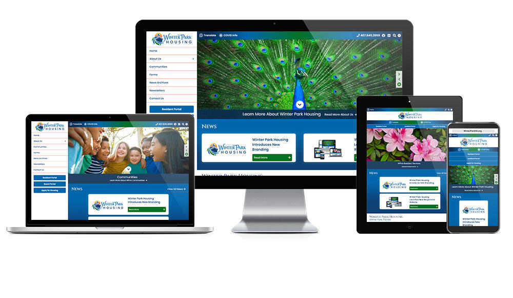 Winter Park Housing Authority website displayed on four different devices.