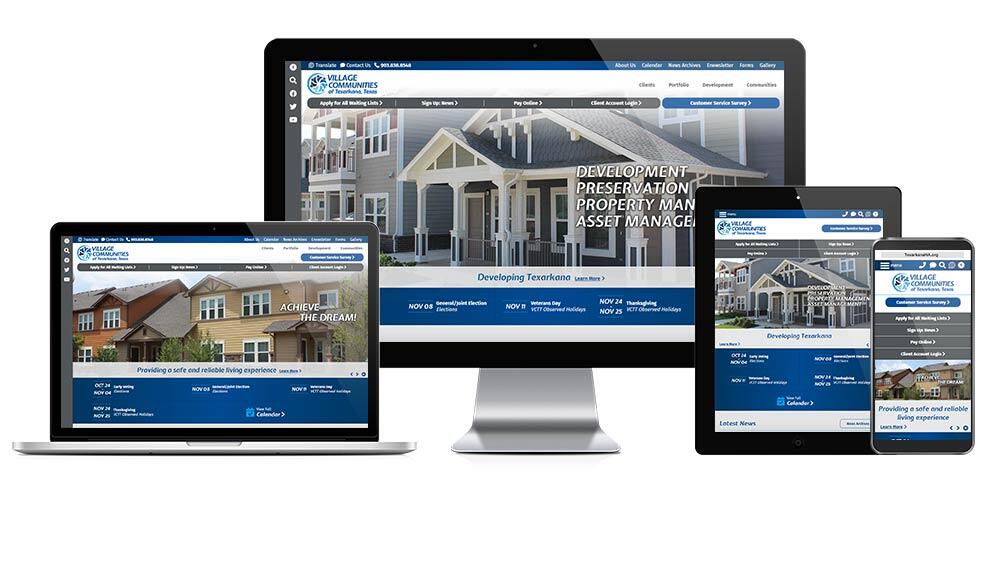Texarkana Housing Authority, Texas responsive website being shown on four different devices.