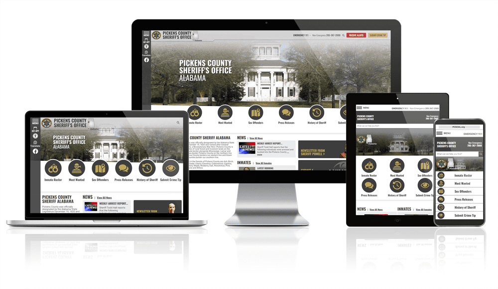 Responsive Screen Mockup of Pickens County Sheriff Website