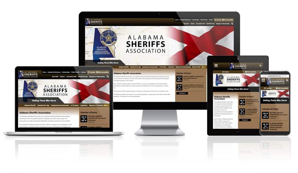 Showcase of Alabama Sheriffs Association website on different screen sizes.