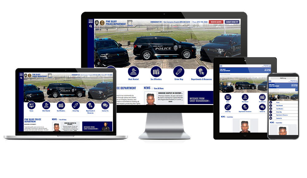 Pine Bluff Police Department website screenshots on various devices