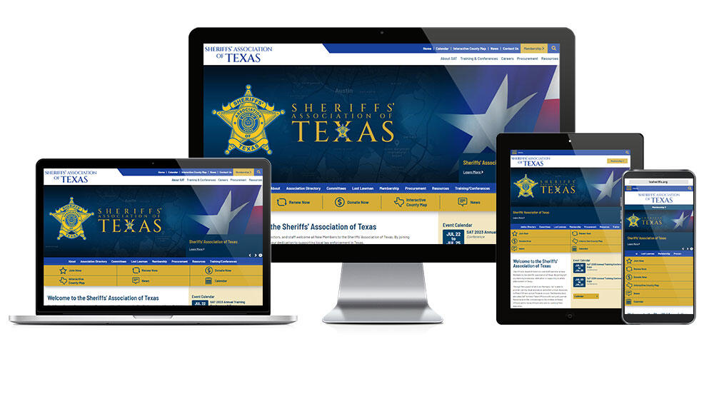 Sheriffs' Association of Texas website on different screen sizes.