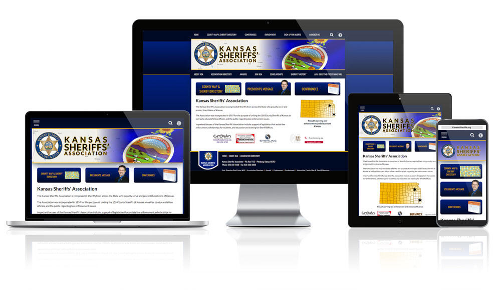 Kansas Sheriffs' Association website displayed on four different devices.
