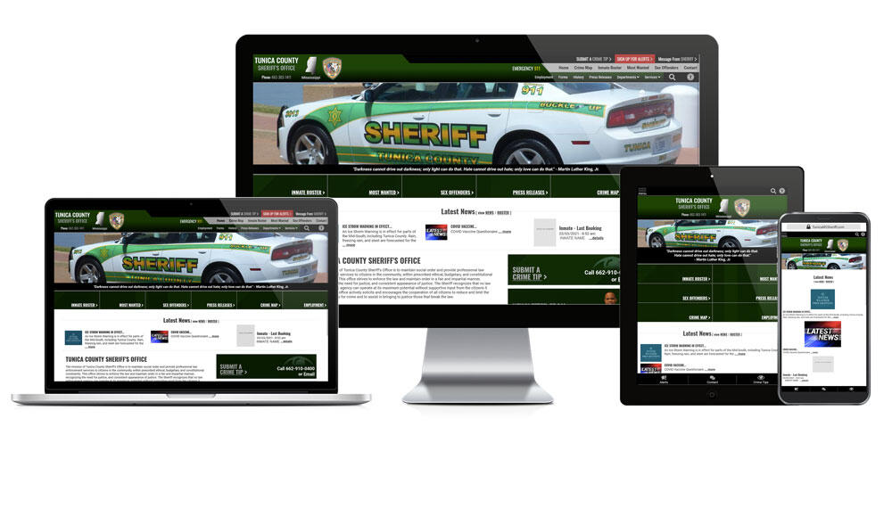 Tunica County Sheriff website responsive screen mockup.