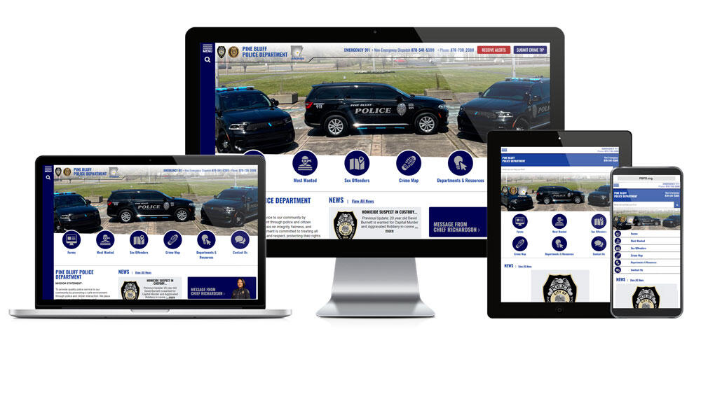 Pine Bluff Police Department website screenshots on various devices