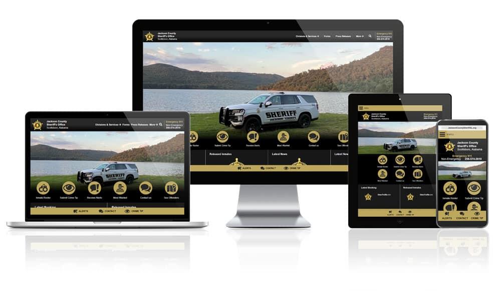 Showcase of Jackson County, Alabama Sheriffs' website on different screen sizes.