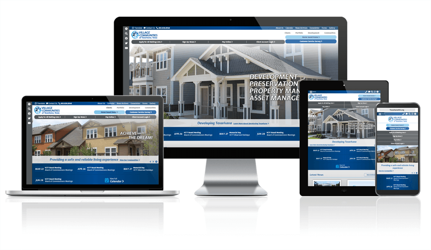 Texarkana Housing Authority, Texas responsive website being shown on four different devices.