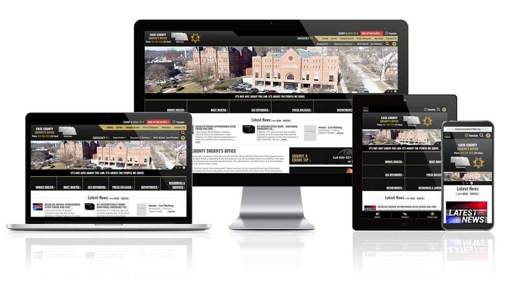 Showcase of Cass County, Nebraska Sheriffs' website on different screen sizes.
